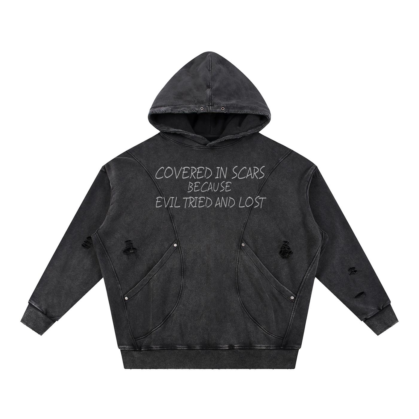 "EVIL LOST" Frayed Panel Hoodie