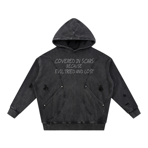 "EVIL LOST" Frayed Panel Hoodie
