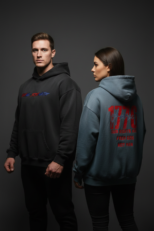 1776 Hoodie – Man Front, Woman Back