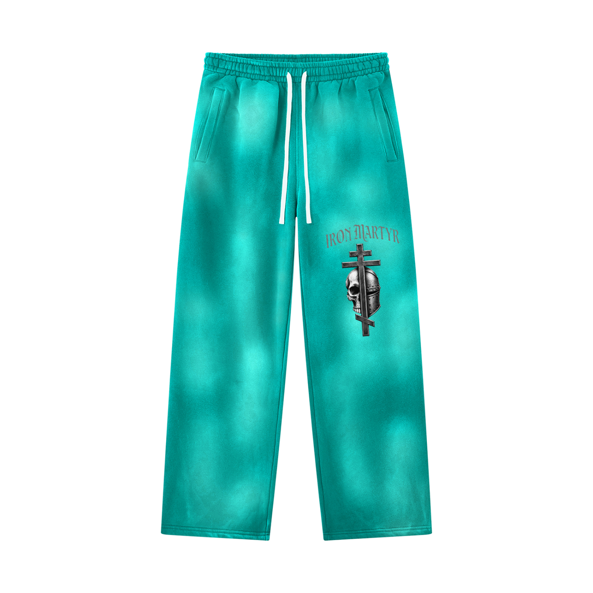 Unisex Byzantine Cross Logo Sunfade Wide Leg Fleece Sweatpants