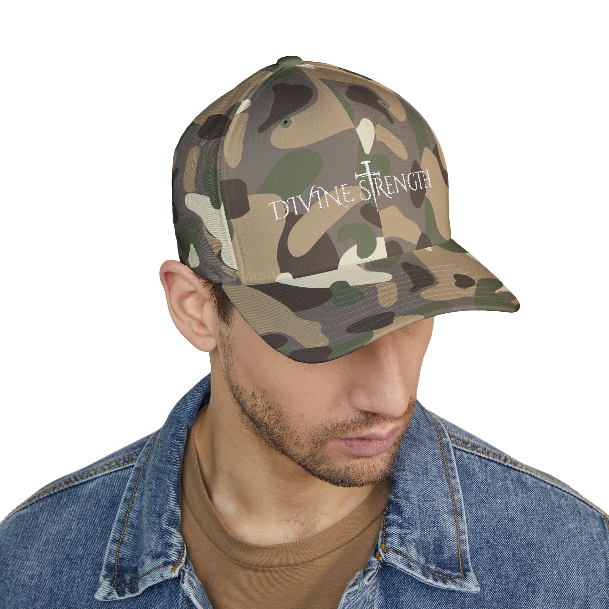 Decretive Font Divine Strength Cap- White Stitch