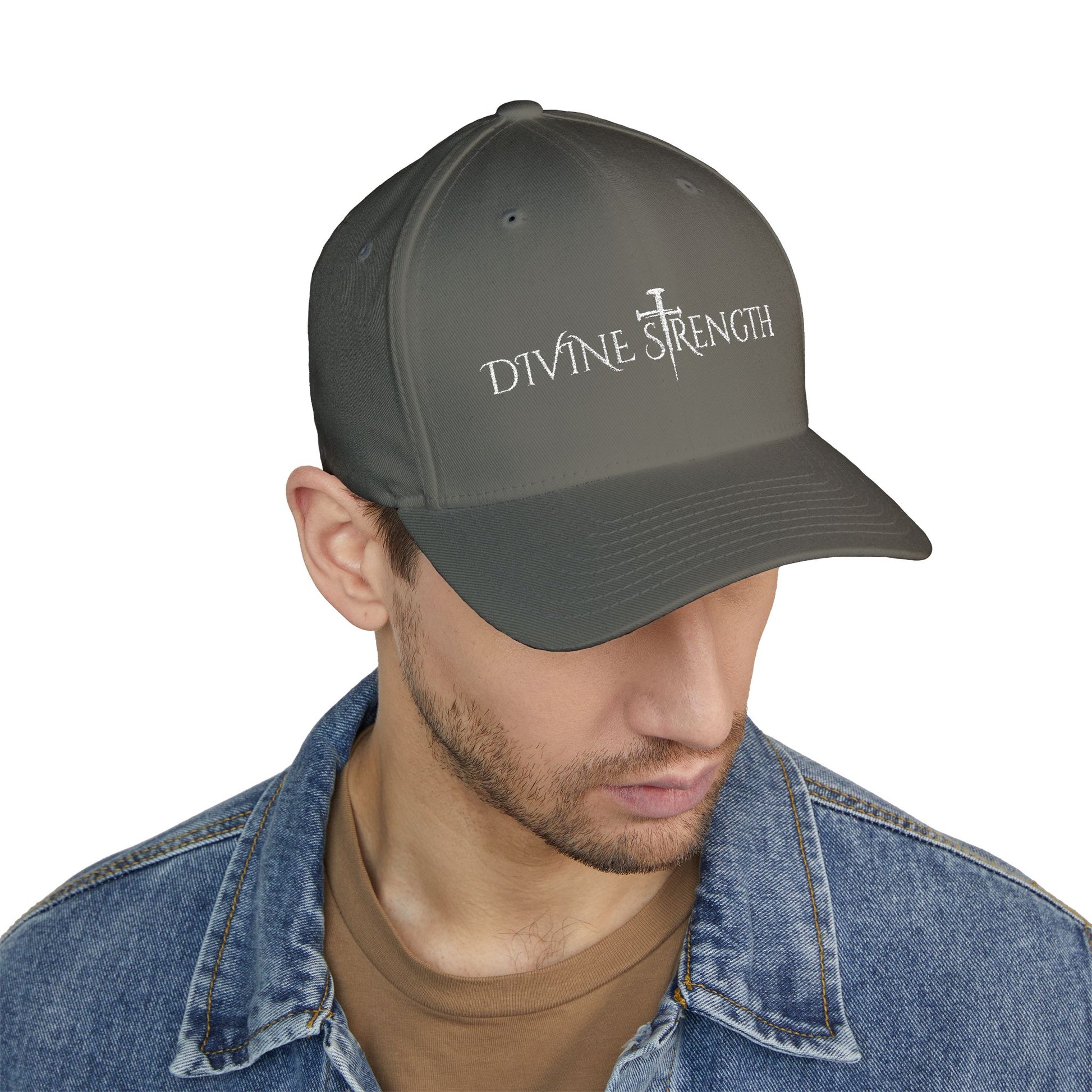 Decretive Font Divine Strength Cap- White Stitch