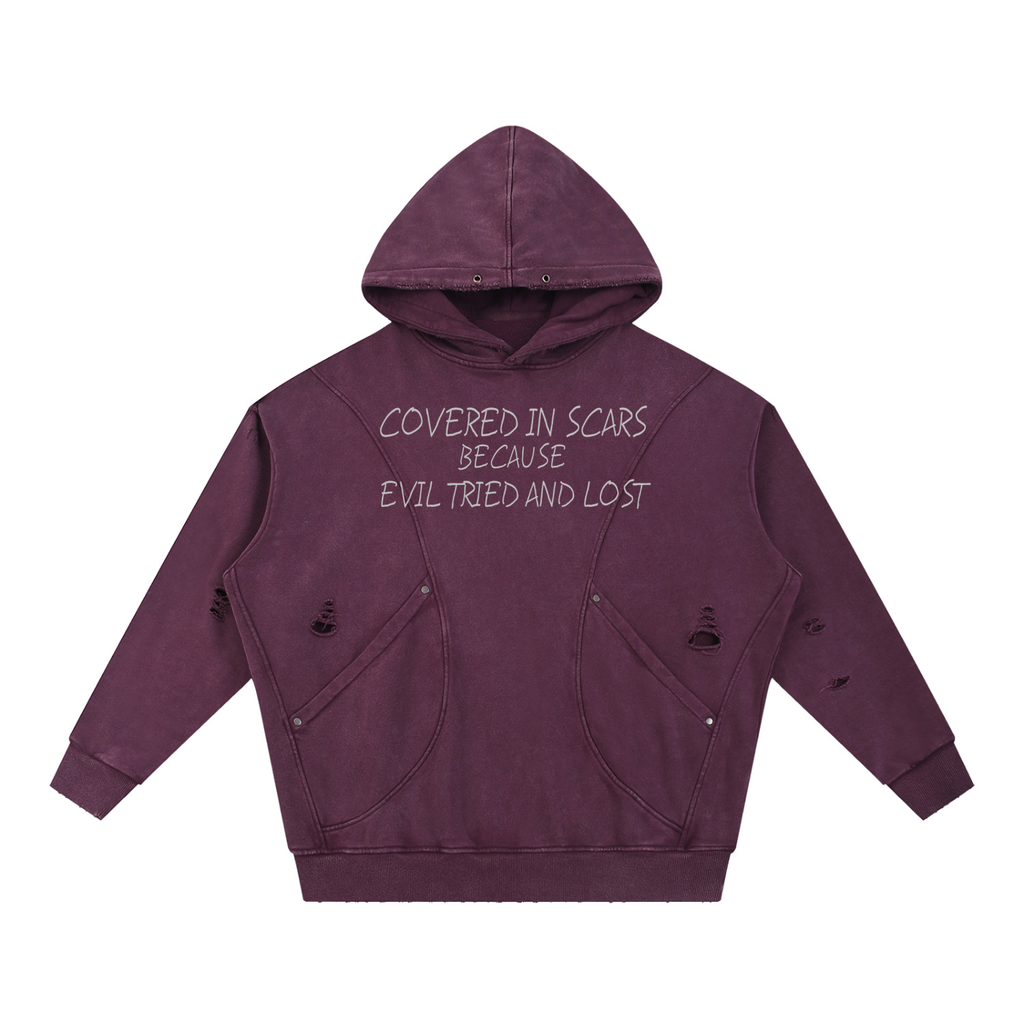"EVIL LOST" Frayed Panel Hoodie