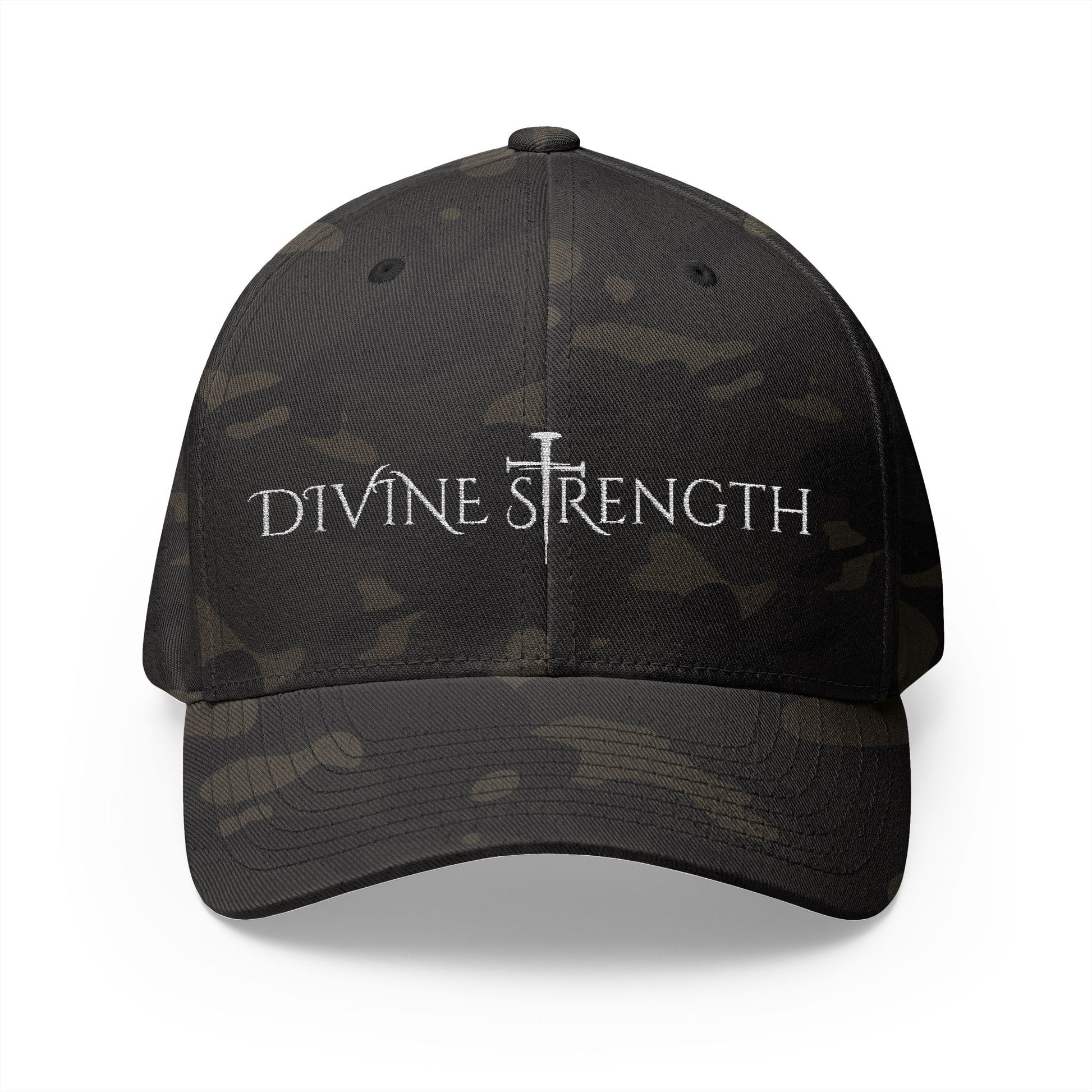 Decretive Font Divine Strength Cap- White Stitch