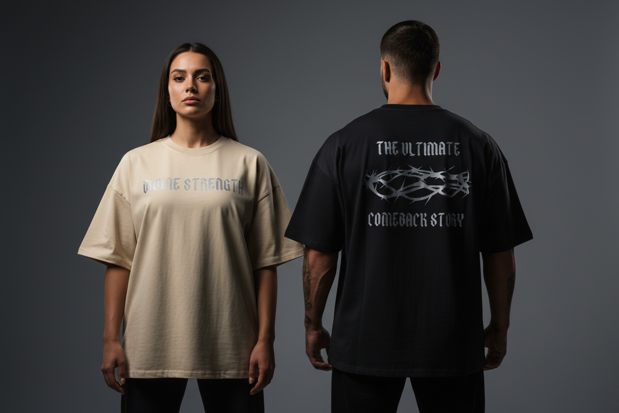 Comeback Story Drop Tee — Black Back / Tan Forward