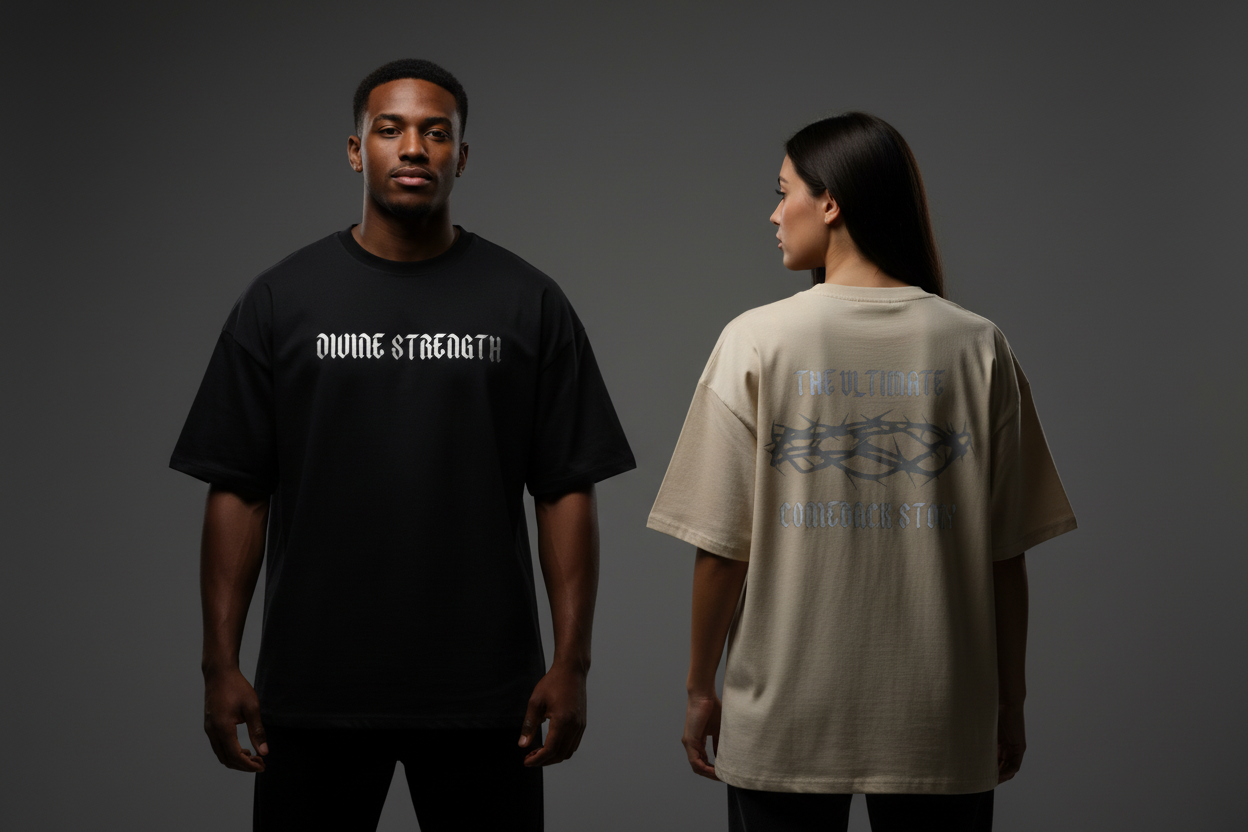 Comeback Story Drop Tee — Front & Back Lifestyle