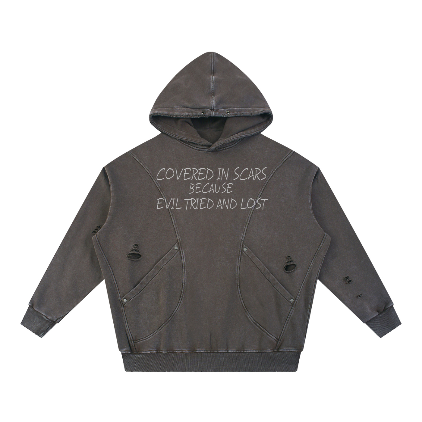 "EVIL LOST" Frayed Panel Hoodie