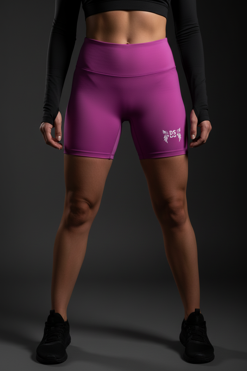 Emblemed Biker Shorts — Magenta