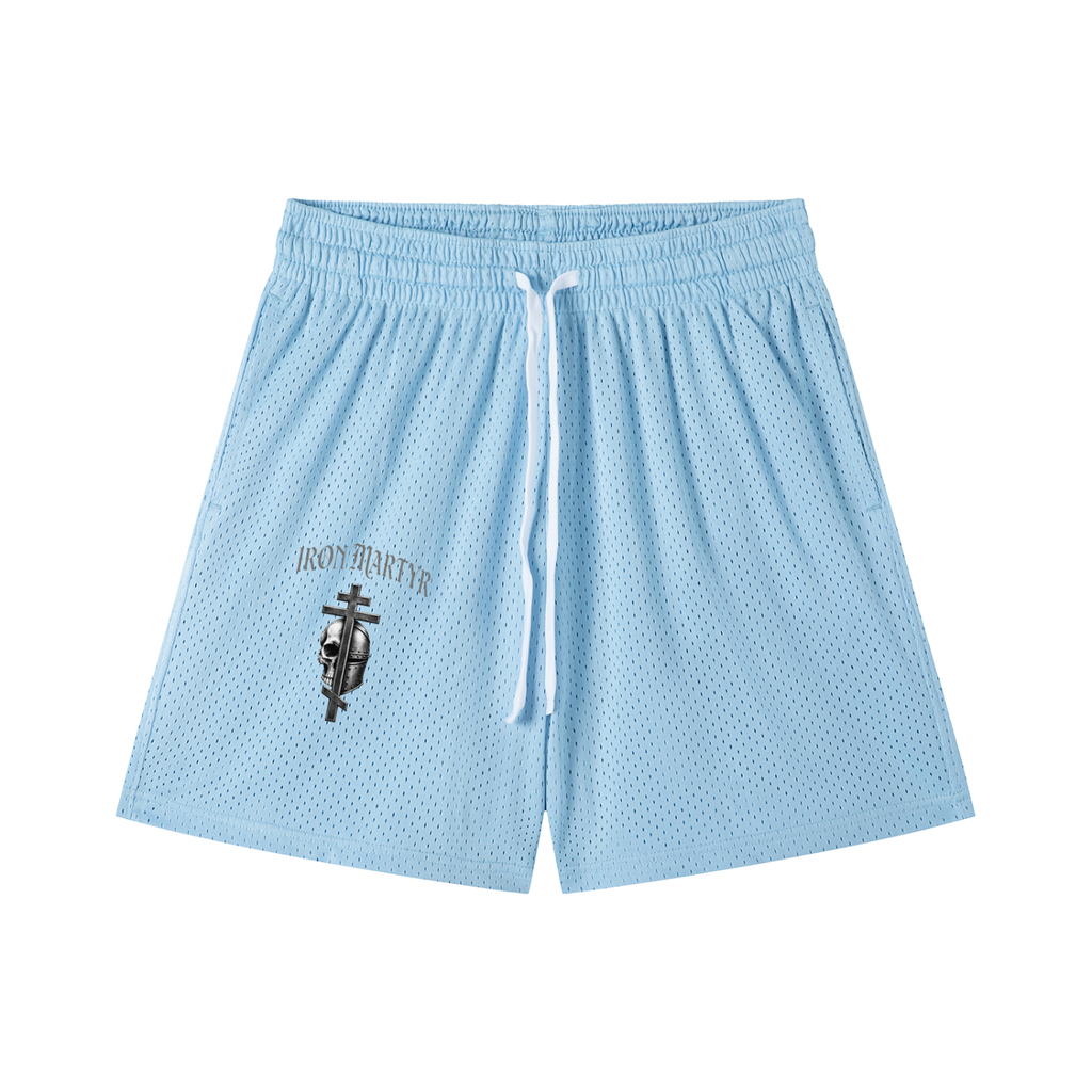 Byzantine cross logo Mesh Drawstring Shorts