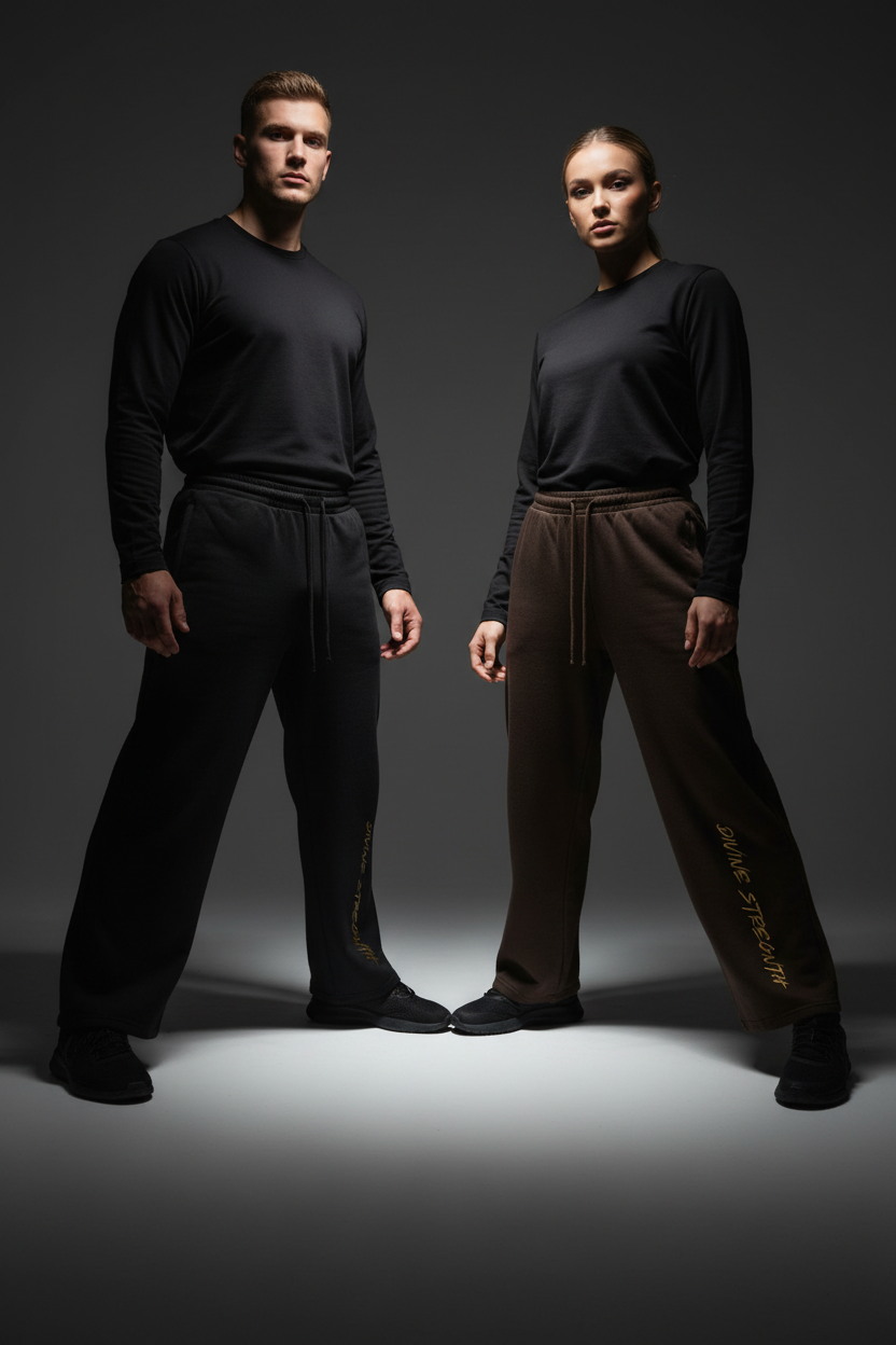 Fleece Straight-Leg — Black & Brown Duo