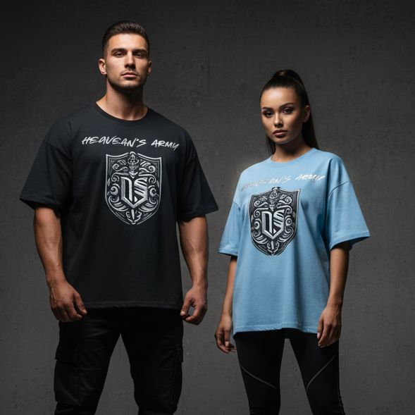 Heaven's Army Drop Tee — Black & Sky Blue Lifestyle