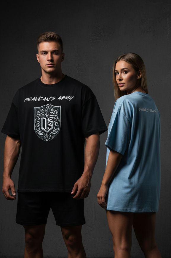 Heaven's Army Drop Tee — Full Face Lifestyle