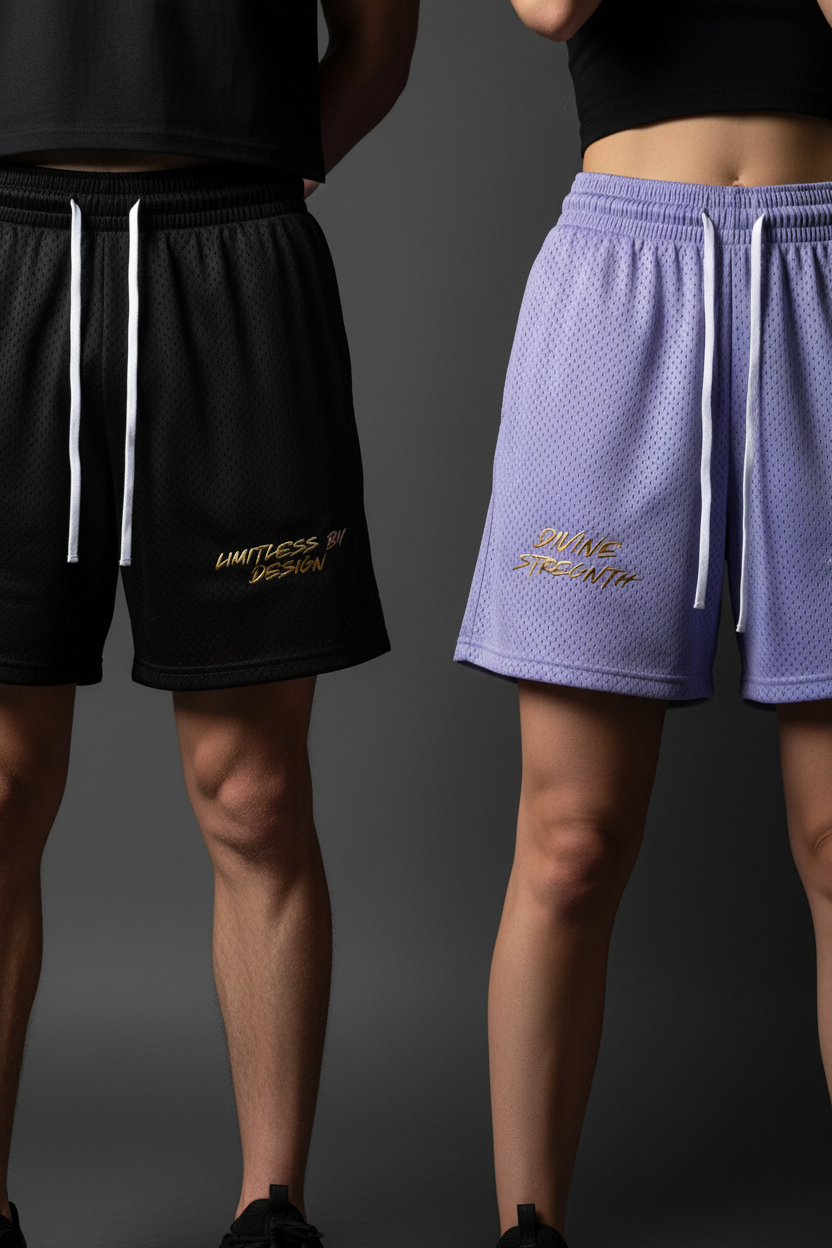 Limitless Mesh Shorts — Black & Lavender Close