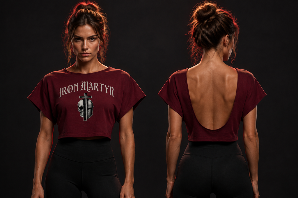 Open-Back Tee — Burgundy Front & Back