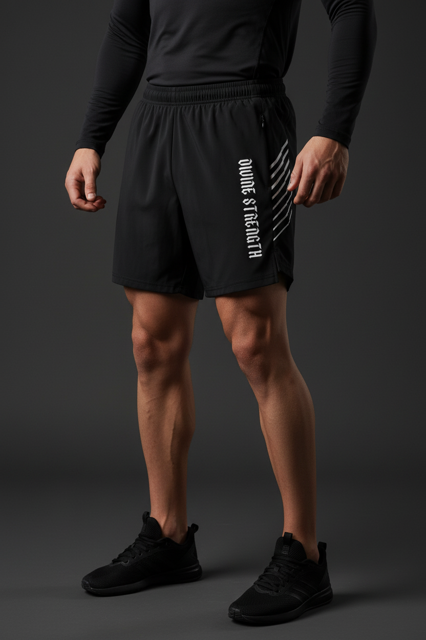 Side-Stripe Performance Shorts — Black Solo