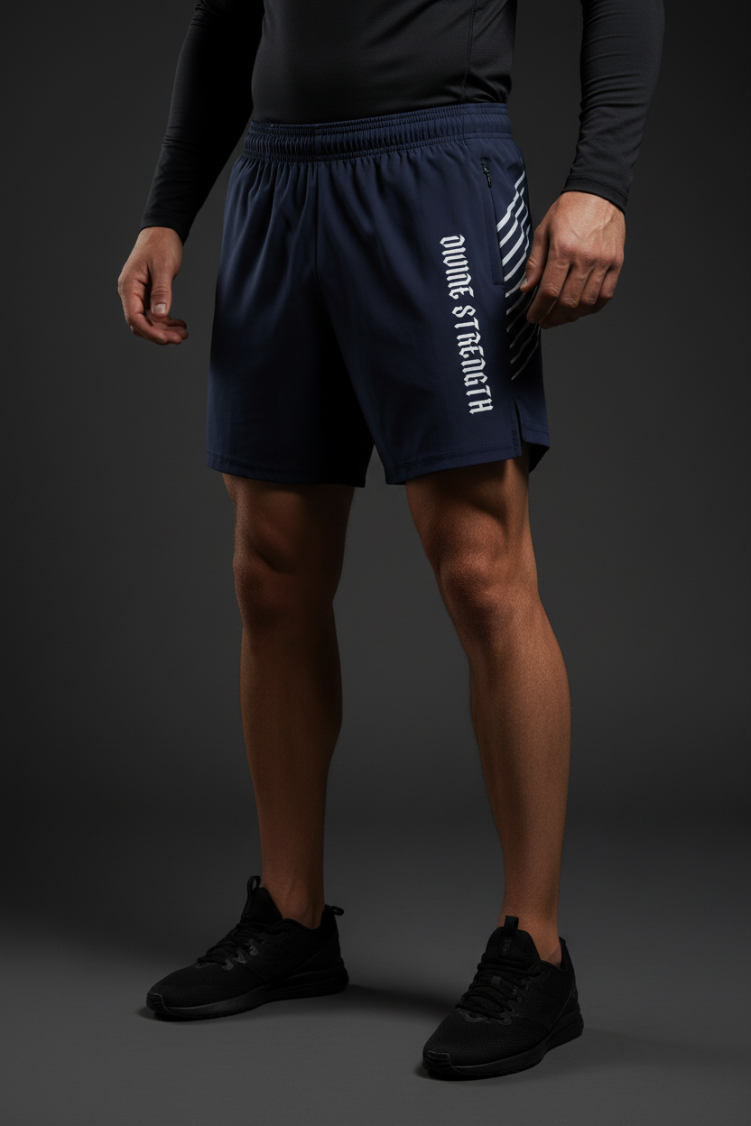 Side-Stripe Performance Shorts — Navy Solo