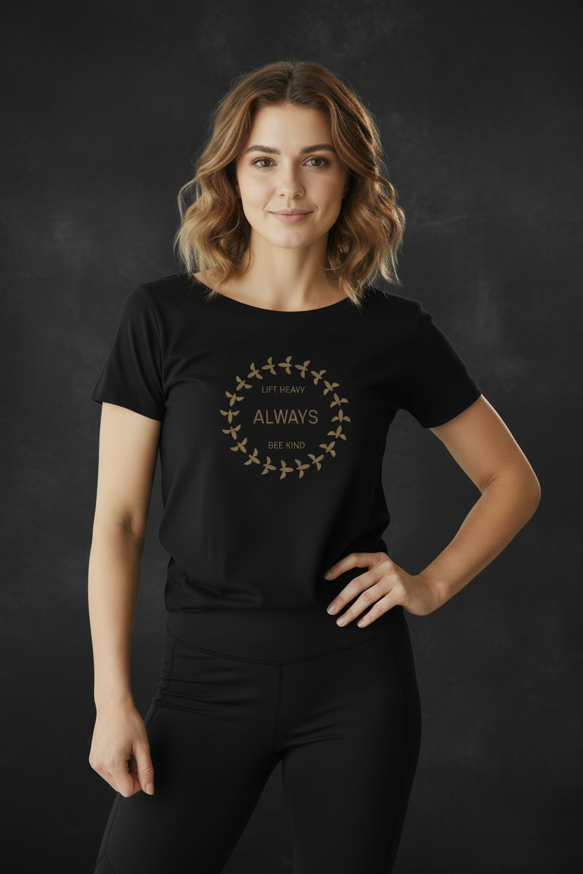 Womens Bee Kind Shoulder T-Shirt - Dark Grey Background