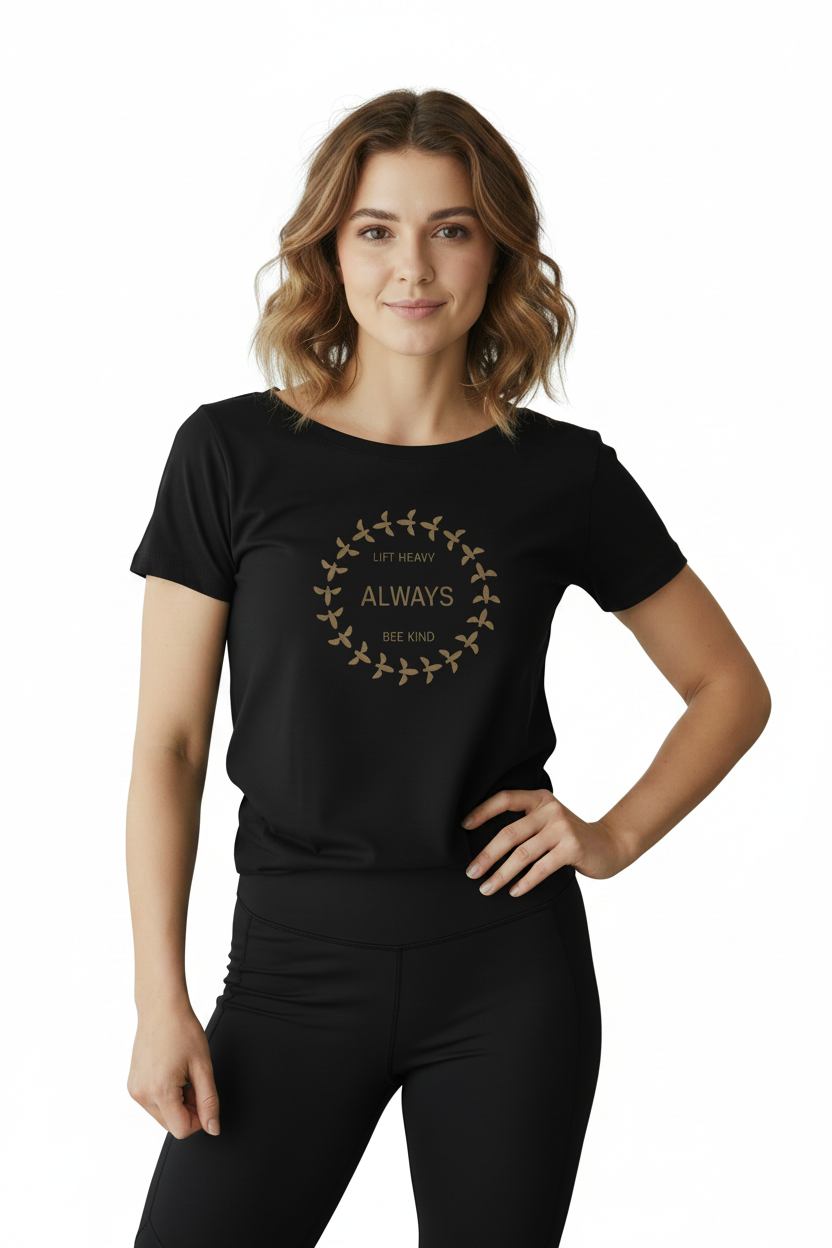 Womens Bee Kind Shoulder T-Shirt - White Background