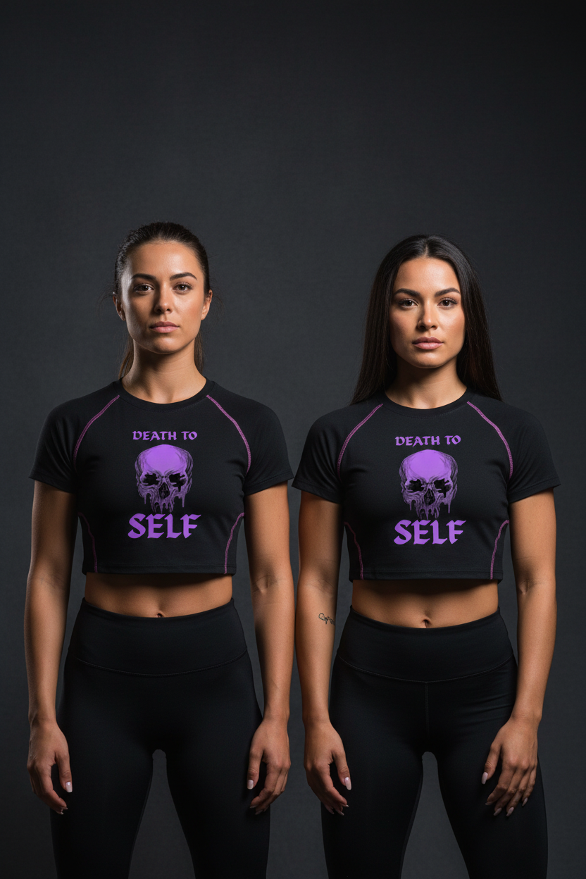 Women's Death to Self Raglan Crop – Front View