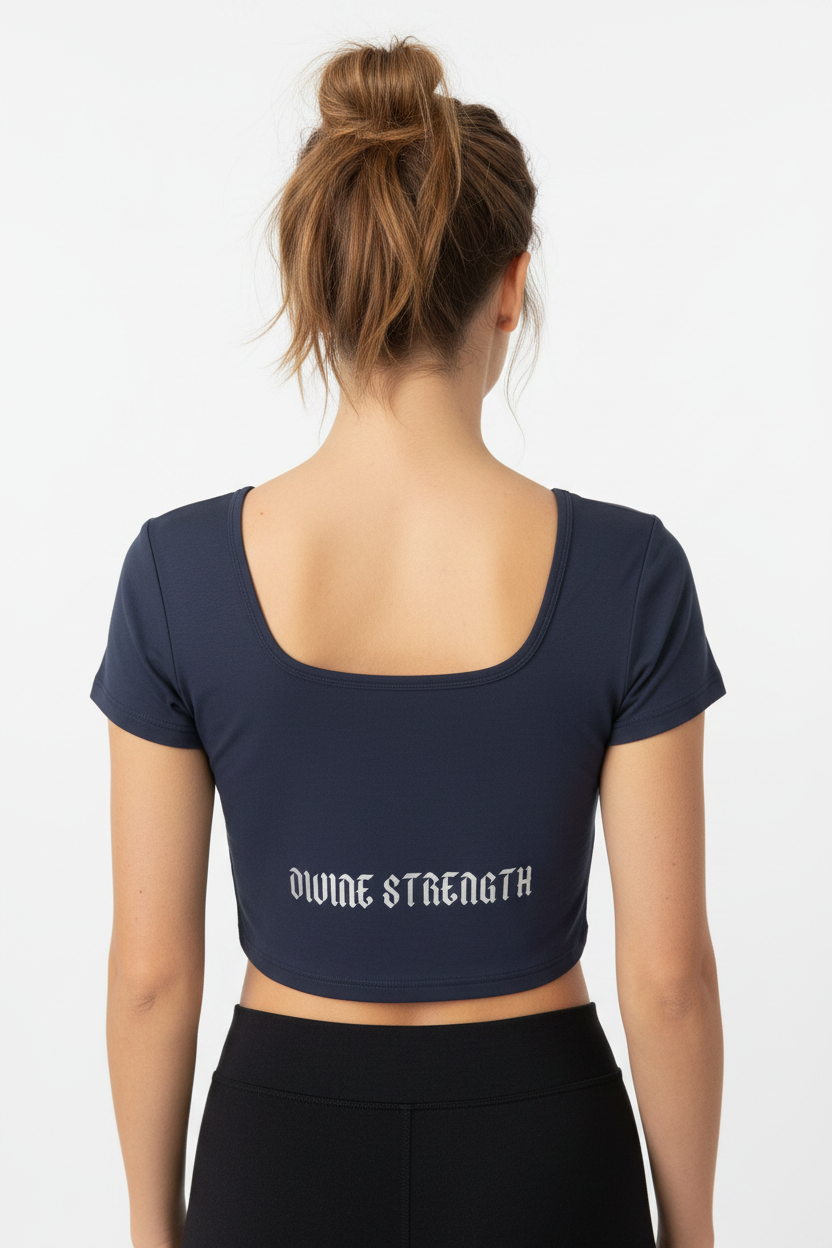Women's Emblem Square Neck Crop T-Shirt - Back View Natural