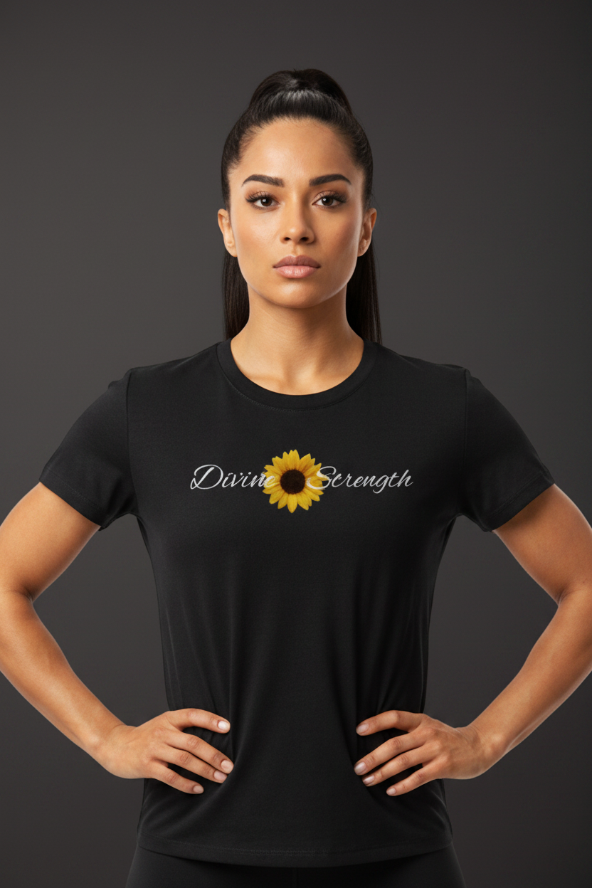 Women's Sunflower Logo Shoulder T-Shirt - Dark Grey Background