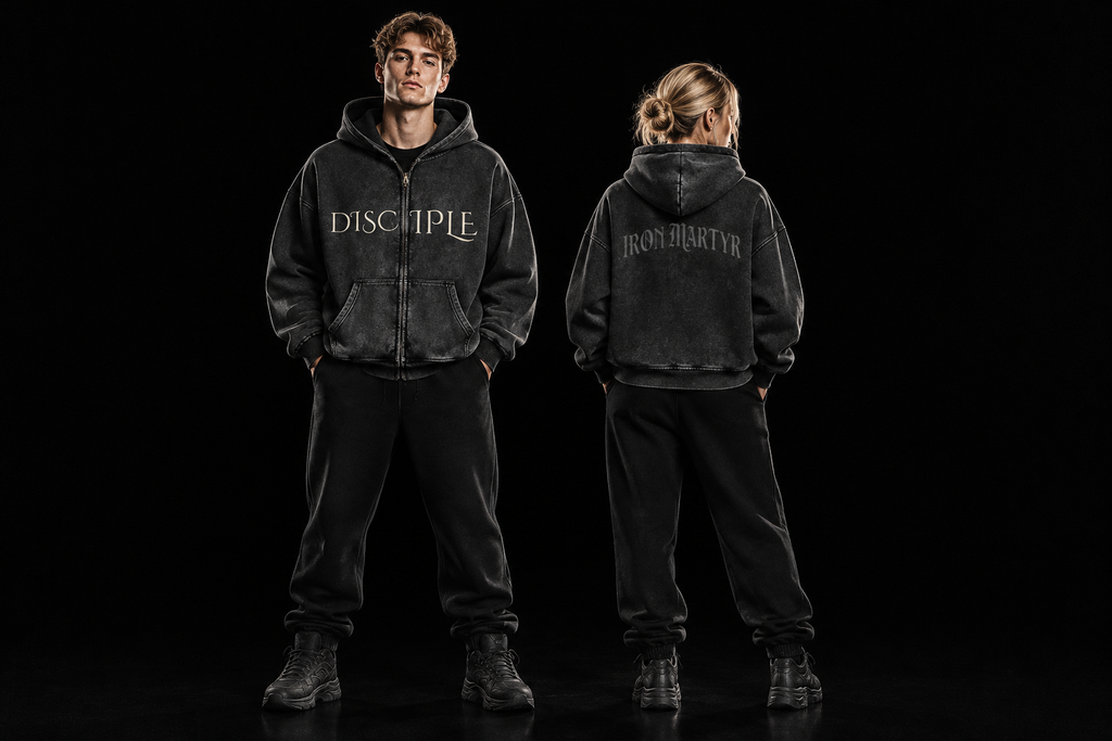 Zip Hoodie — Washed Black